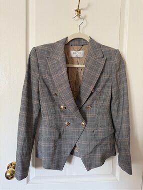 Babaton Plaid Double-Breasted Blazer in Gray and Tan encore blazer